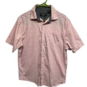 Claiborne Mens Classic Fit Stretch Short Sleeve Button Down Pink Leaf‎ Print Med